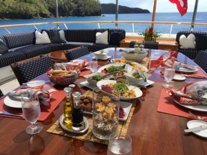 Dining onboard 142' LADY J in St. Lucia