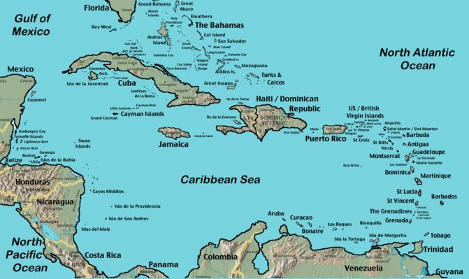 Caribbean Map for Yacht Charters
