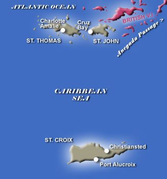 St. Thomas, St. John, St. Croix map of the US Virgin Islands (USVI)