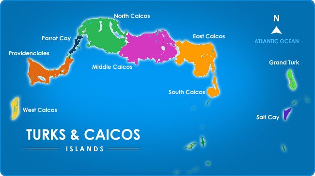 Map of Turks and Caicos islands in the Caribbean
