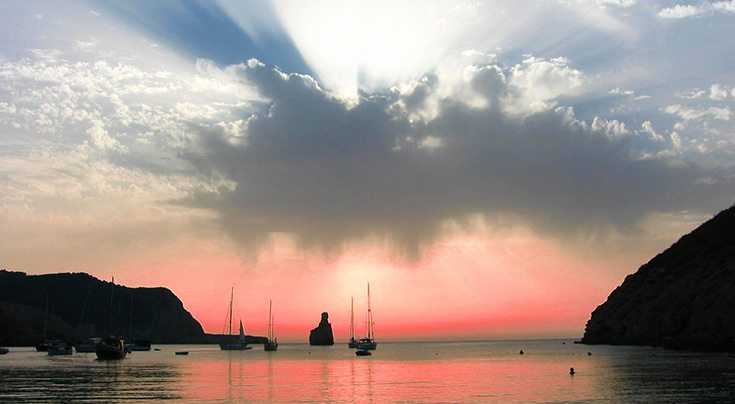 Ibiza vacation sunset boats