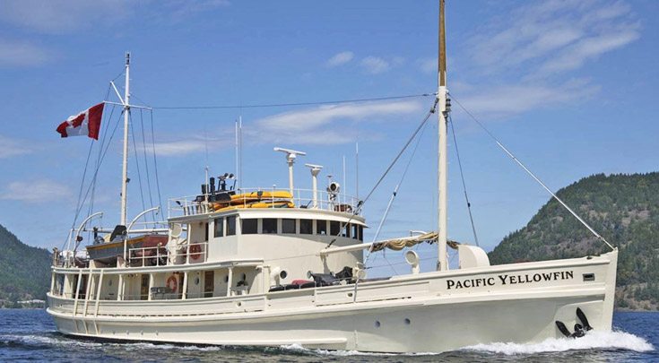 114ft Billings Shipyard of Maine motor yacht PACIFIC YELLOWFIN Operates in out of Pacific NW, BC Canada Desolation Sound, Vancouver, Gulf Islands, Great Bear Rainforest