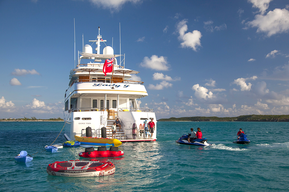Lifestyle and watersport toys galore onboard M/Y LADY J, 142' Palmer Johnson, in The Exumas, Bahamas.