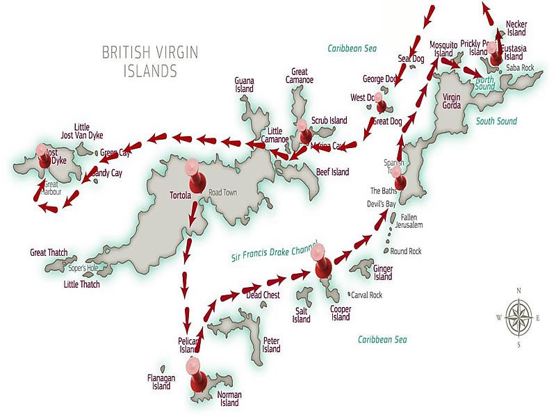British Virgin Islands Itineray on your yacht vacation - Click to enlarge!