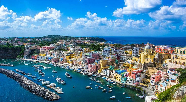 Yachts in the harbor of Naples on the Mediterranean Sea, Italy