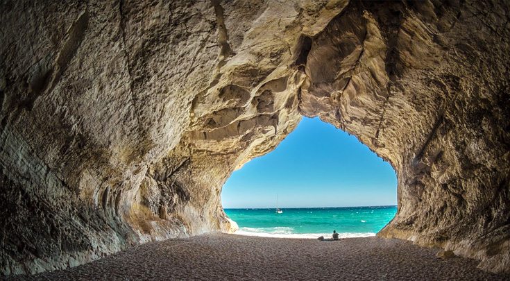 Archway to a Sardinia beach, off the Amalfi Coast, Italy