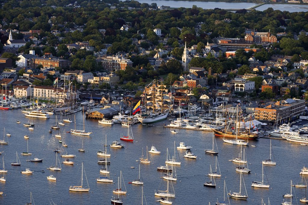 Aerial view of tall ship at Newport, Rhode Island