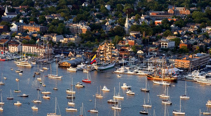 Aerial view of tall ship at Newport, Rhode Island