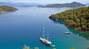 Sailing yacht in the stunning blue waters of Gocek, Turkey