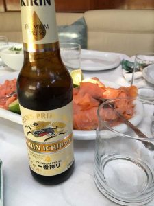 Ichiban Beer and salmon on the S/Y ICHIBAN sailing Sweden's archipelago