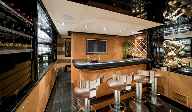 Sports bar w 4 stools on the 172' motor yacht BIG EAGLE