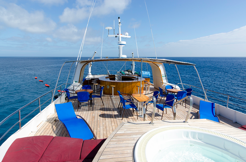 Sun deck on the 141ft Gulf Craft motor yacht M/Y INTEGRITY in The Galapagos Islands