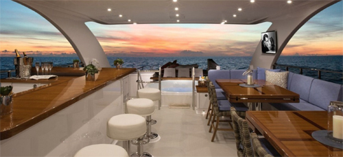 Upper deck entertaining at sunset on the 116ft M/Y RENAISSANCE