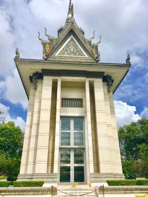 Killing Fields Memorial Stupa - skull remains from babies to elderly Cambodia