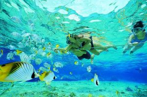 Family snorkeling in Belize off the catamaran S/Y AUBISQUE New Year's resolution