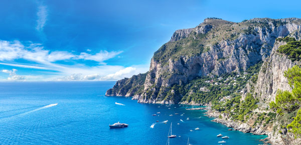 Yachts off of Capri island in Italy, western Mediterranean