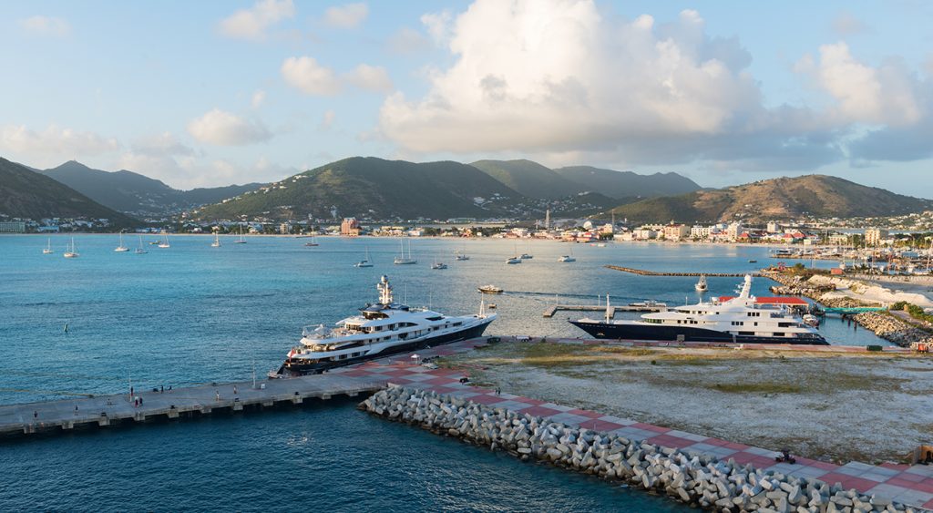Luxury yachts in the harbor, Great Bay, Philipsburg, Sint Maarten. Photo©carolkent.com