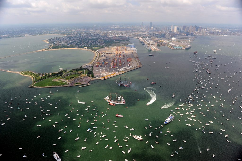 Boston aerial view with boats and yachts