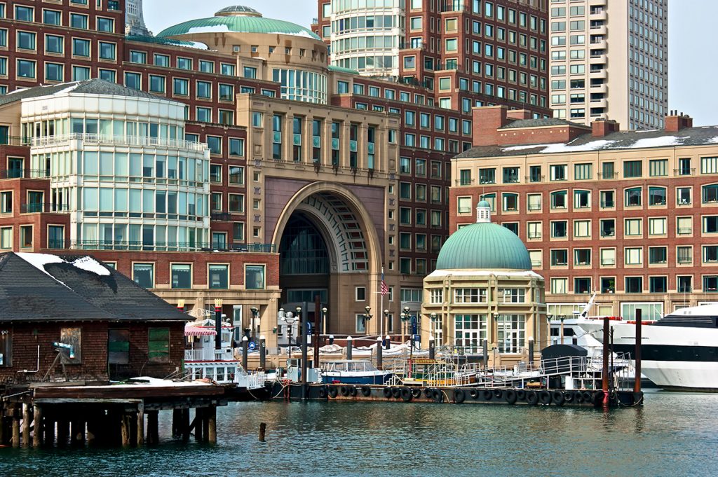 Rowes Wharf in Boston, Massachusetts at the harbor