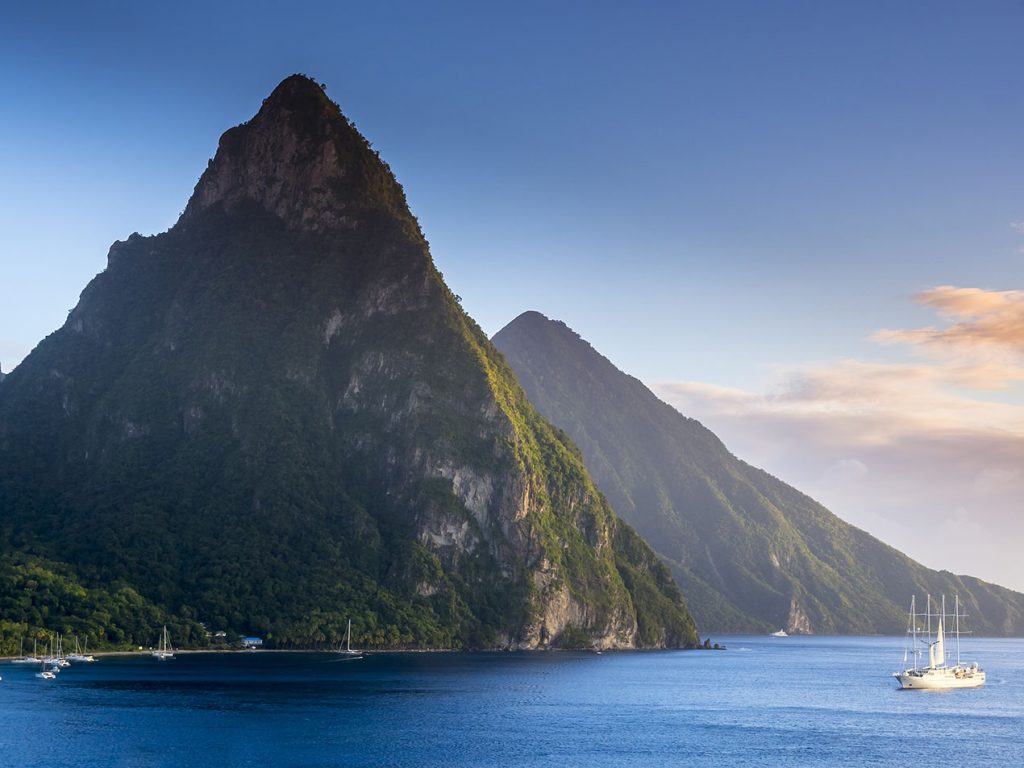St. Lucia peaks in the Caribbean's Windward Islands w luxury yacht