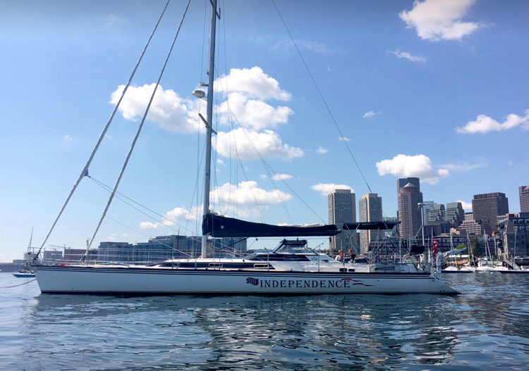 The 60' sailing yacht INDEPENDENCE moored in Boston Harbor