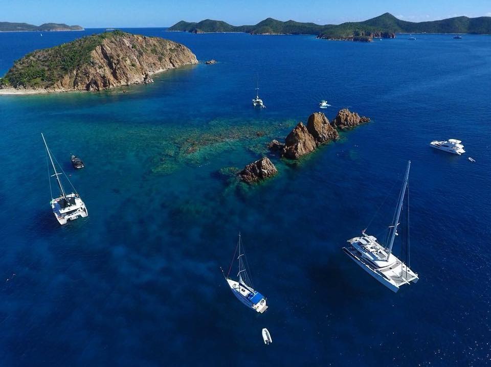 Aerial view of the The Indians in the BVI by expert drone photographer Captain Matt Wilson of iLADY KATLO sail catamaran Caribbean Yachting Comeback