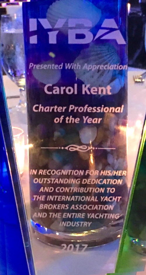 Carol Kent's International Yacht Brokers Association 2017 Charter Professional of the Year Award