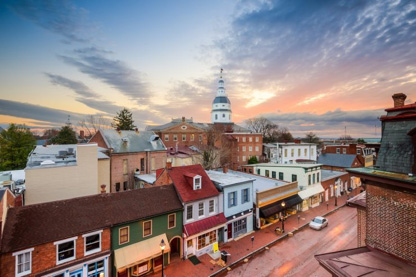View of downtown Annapolis, Maryland at sunset