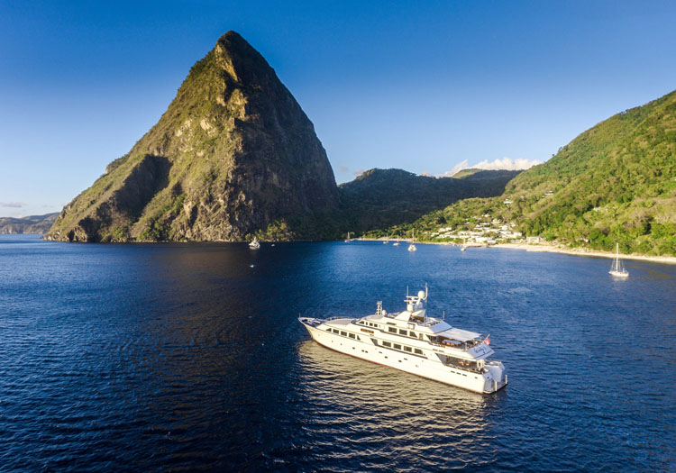 142ft Palmer & Johnson motor yacht LADY J cruising in Caribbean waters around St. Lucia