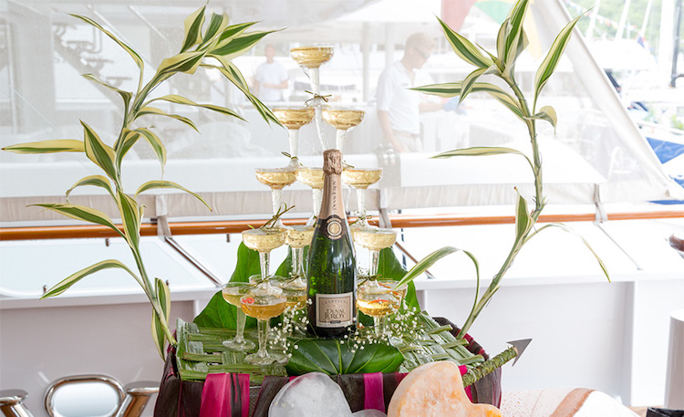 This champagne tower graced the 2018 Antigua Charter Yacht Show's Chef's Competition for A New Year's Eve Decorative Table Setting