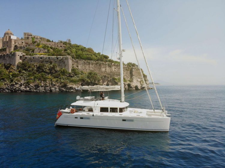 56ft Lagoon sailing yacht catamaran Viramar sails in the Caribbean Virgin Islands