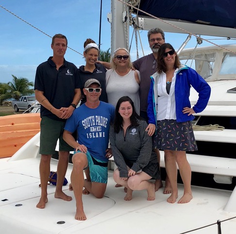 The Gearan girls with the fantastic crew Belize from the 46ft Leopard catamaran LUNA SEA
