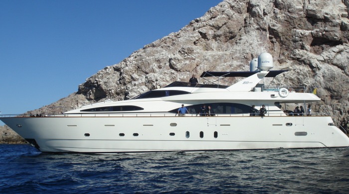 Main shot of 100ft Azimut Jumbo 100 motor yacht SUPER, operating in Mexico, East Mediterranean and the Central America