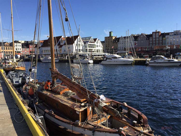 Bergen Harbor with classic sailing boat in foreground Norway ©CKYCI