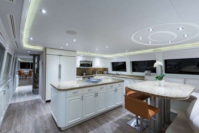 Galley and casual dining area on the 112ft Westport motor yacht BOXER