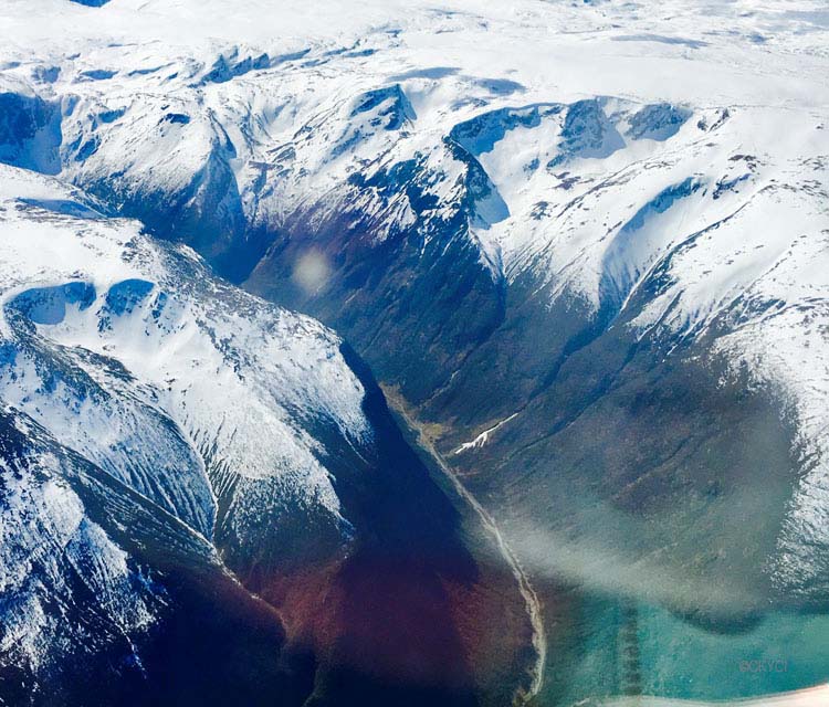 Aerial view of snowy glacier in Norway