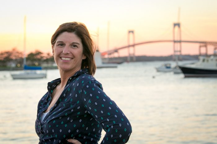 Yacht charter broker Sue Gearan at the bridge in Newport, Rhode Island