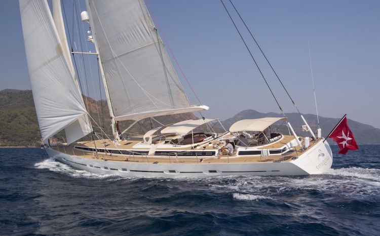 92ft custom-built S/Y SAVARONA sailing yacht at sea