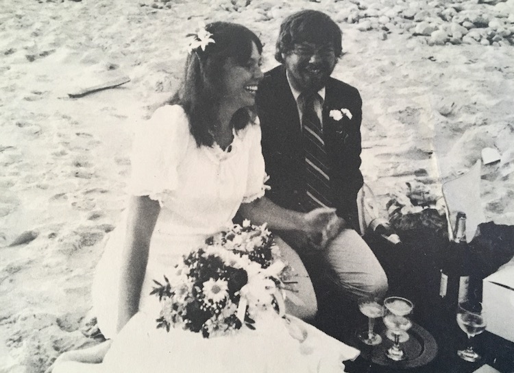 Carol and Chris Kent at their wedding on Zack's Beach, Gay Head (now called Aquinnah), Martha's Vineyard