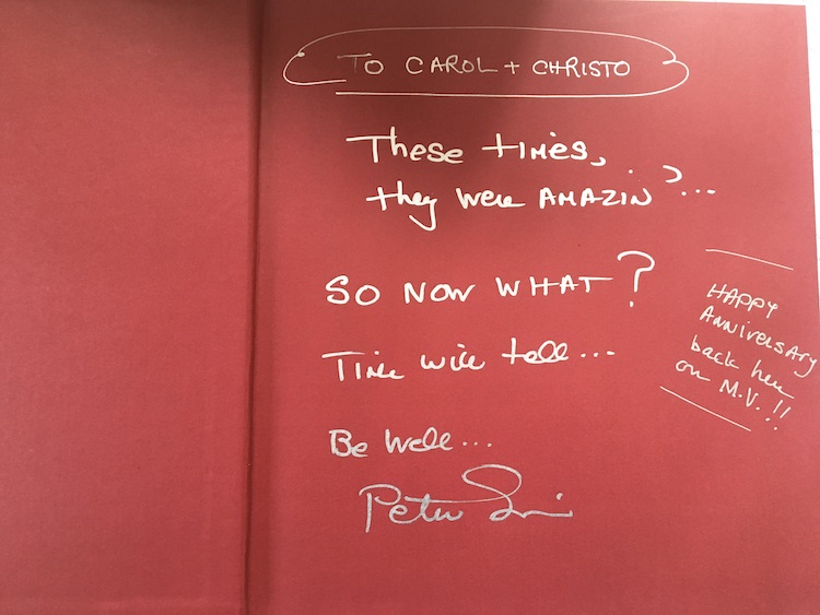 Happy Anniversary message to Carol & Christo Kent on the inside cover of photographer Peter Simon's book I and Eye.