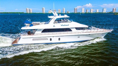 90ft Cheoy Lee motor yacht WINDWARD at sea in the Bahamas. She operates in the Caribbean and East Coast United States.