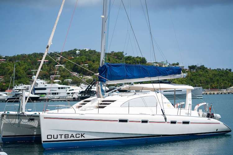 43ft sailing catamaran OUTBACK accommodates up to 8 passengers and operates in the Caribbean