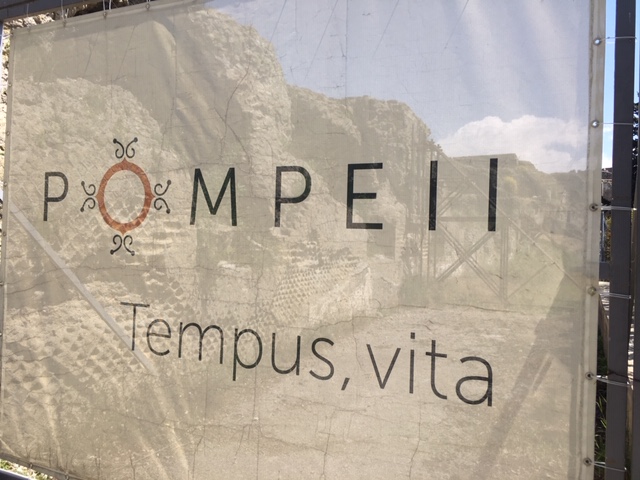 Pompeii sign at archaeological site near Naples, Italy