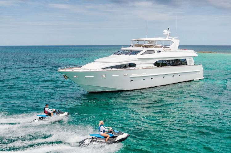 94ft Destiny motor yacht QUINTESSA with jet skis, operates in the Caribbean