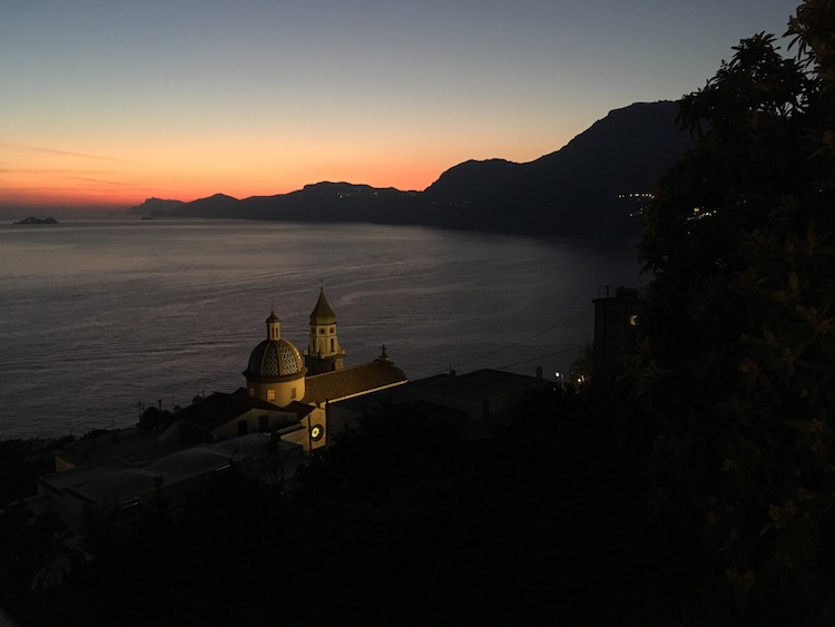 Sunset over Capri from Praiano with San Gennaro Church
