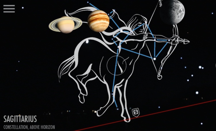 Sagittarius constellation with Saturn and Jupiter from the SkyView app on phone
