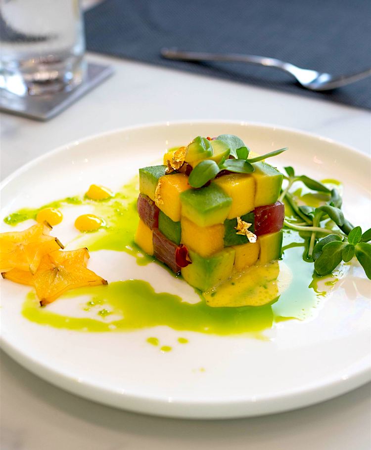 Avocado, mango and tuna cube of cubes served by top yacht chef at the US Virgin Islands Charter Yacht Show 2020
