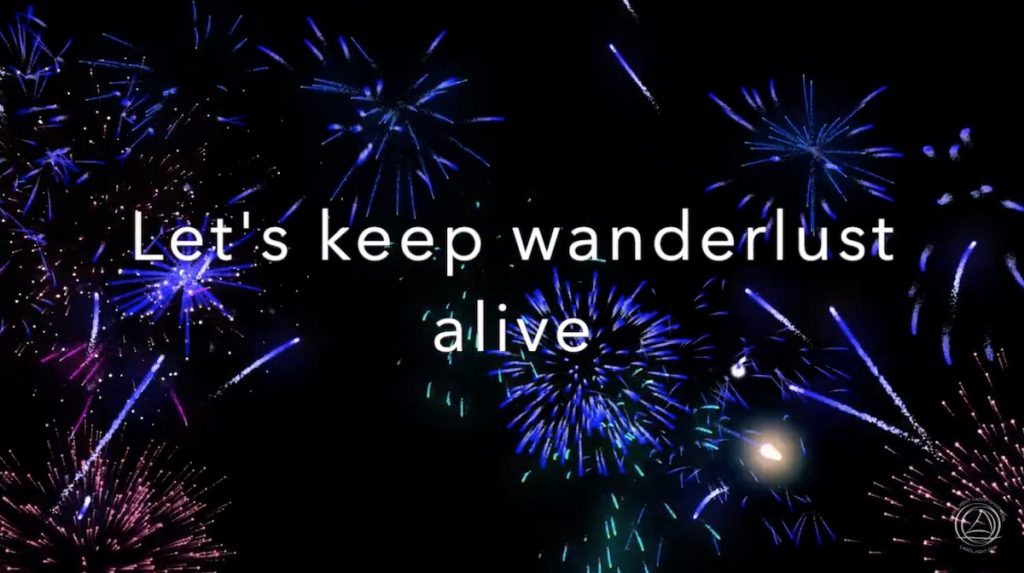 Screenshot of "Let's keep wanderlust alive" in Happy 2021 video from Carol Kent Yacht Charters International video
