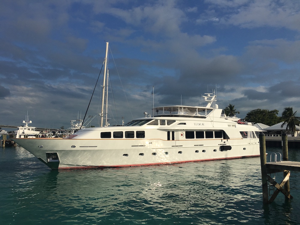 124ft Trinity motor yacht HAVEN docked in the Bahamas Carol Kent ©2021