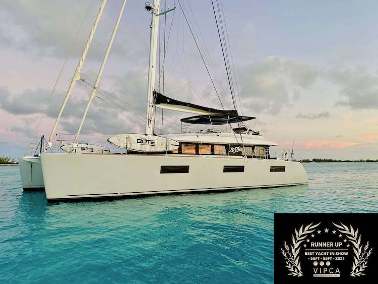 Award-winning 64ft Lagoon sailing catamaran LE REVE at anchor